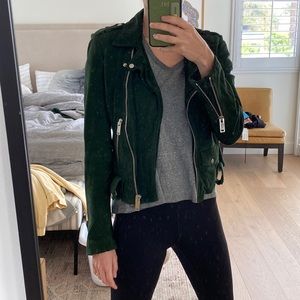 IKKS green suede leather Moto jacket